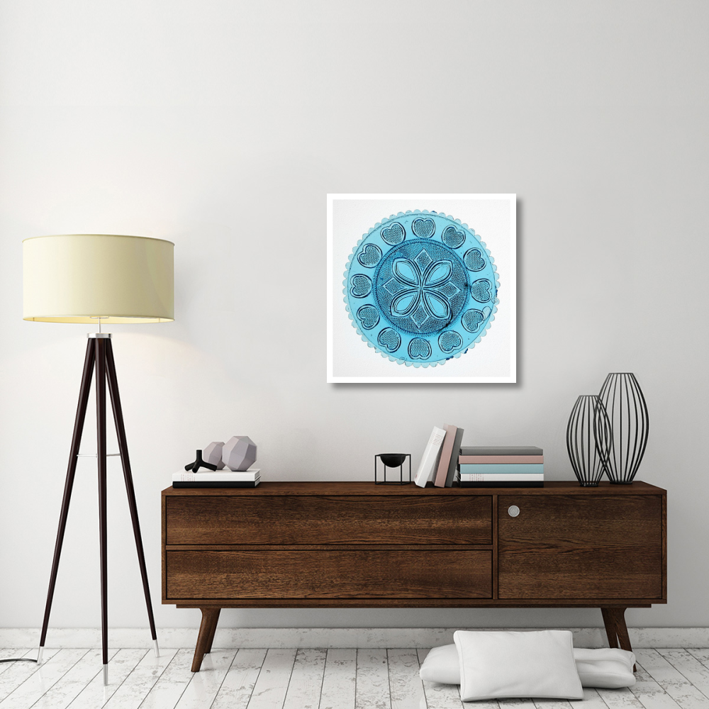 Blue Pressed Glass Plate-Paper Art-32&quotx32"