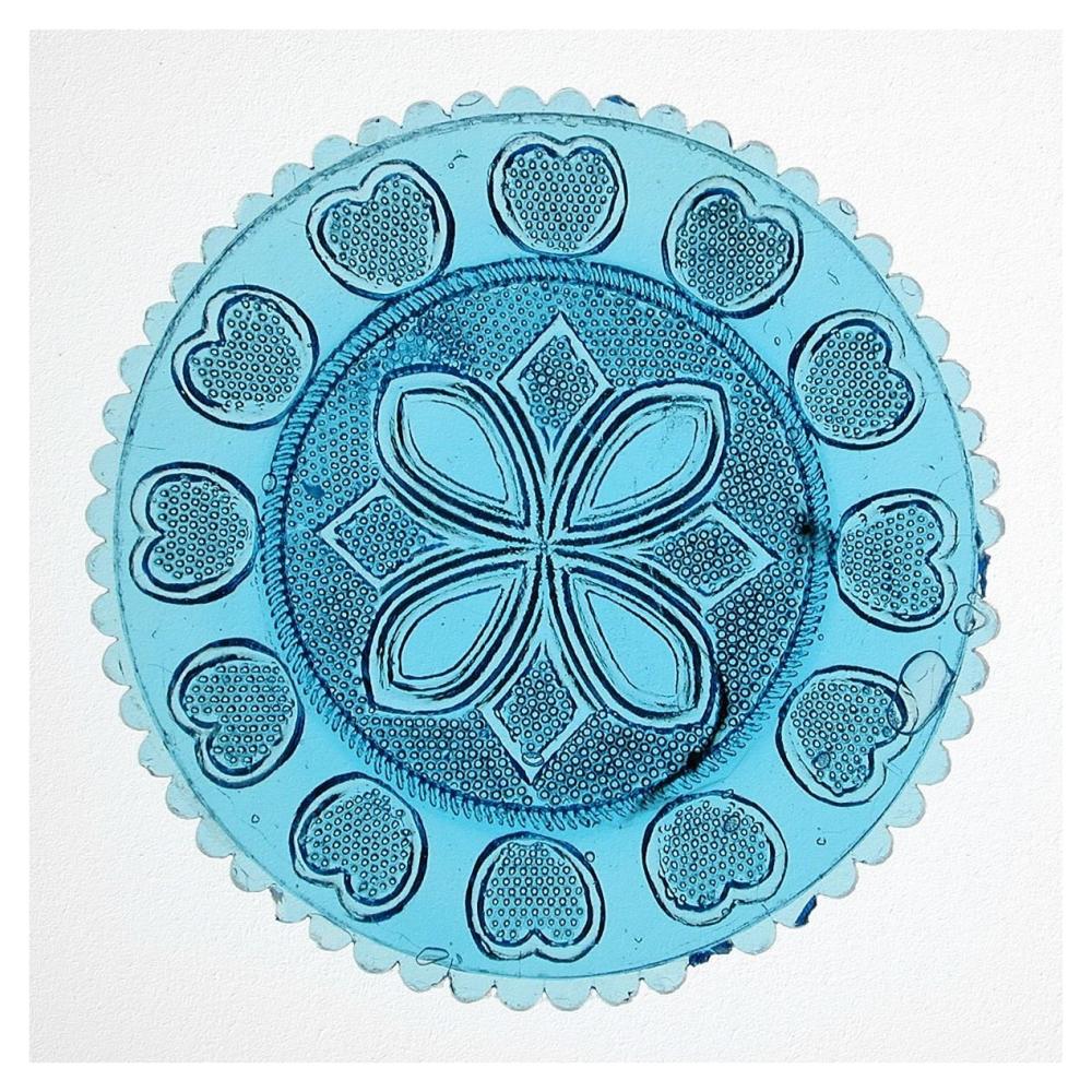 Blue Pressed Glass Plate-Paper Art-38"x38"