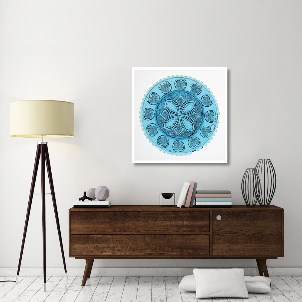 Blue Pressed Glass Plate-Paper Art-38&quotx38"