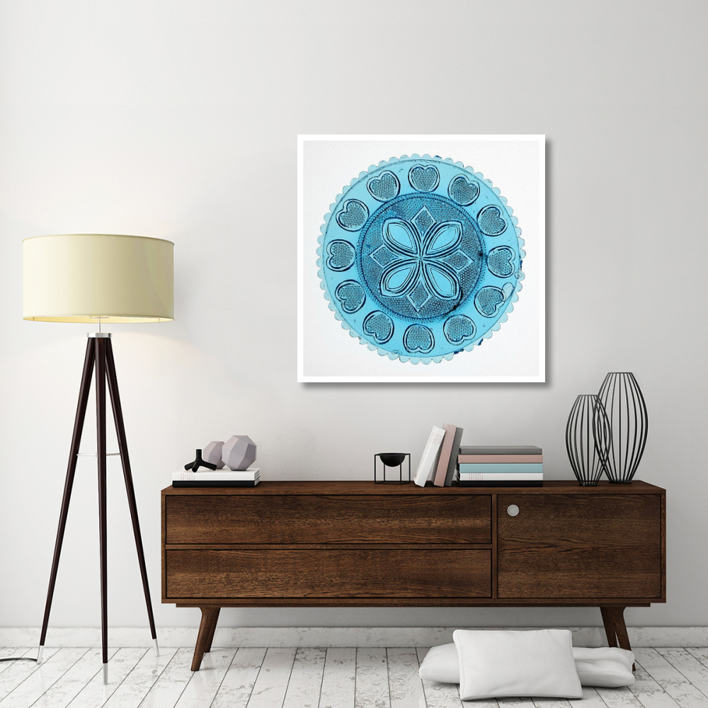 Blue Pressed Glass Plate-Paper Art-42&quotx42"