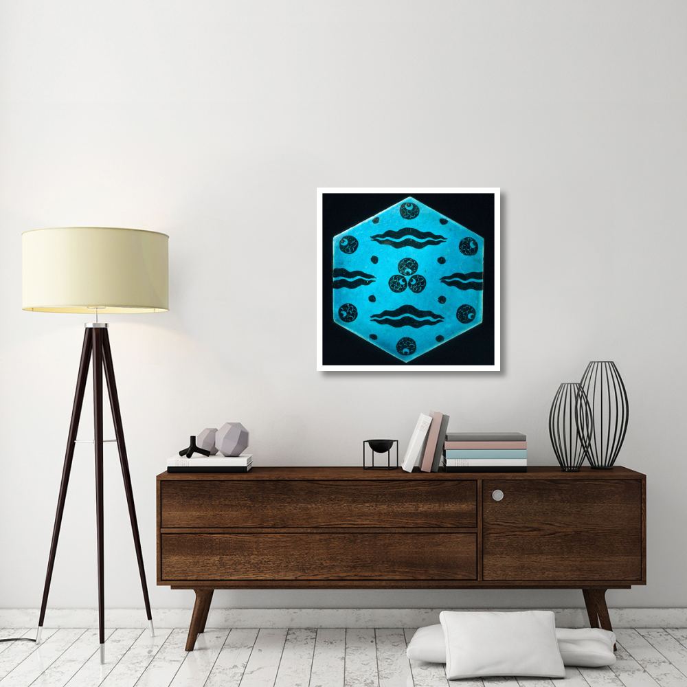 Blue Hexagonal Tile-Paper Art-32&quotx32"