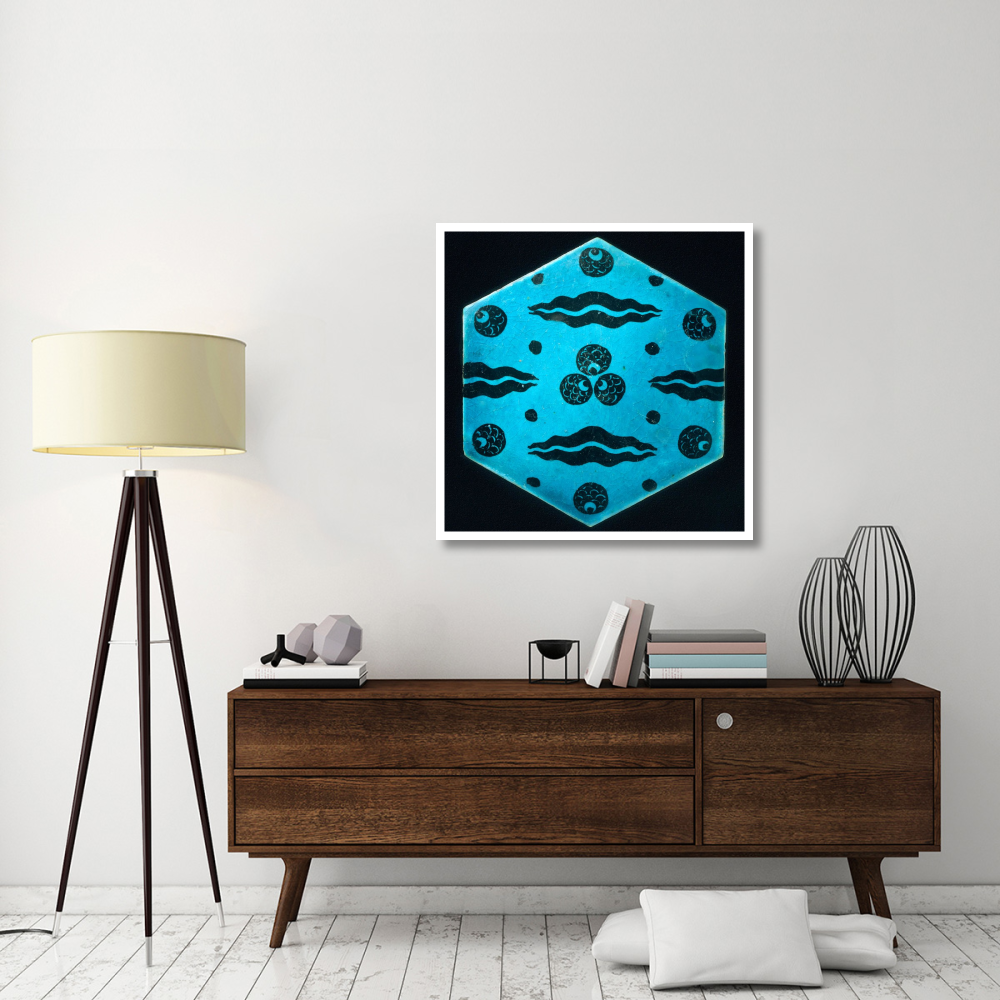 Blue Hexagonal Tile-Paper Art-38&quotx38"