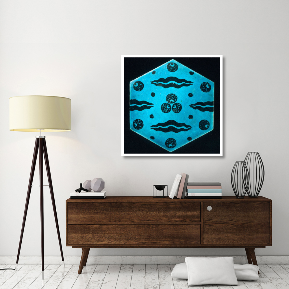 Blue Hexagonal Tile-Paper Art-42&quotx42"
