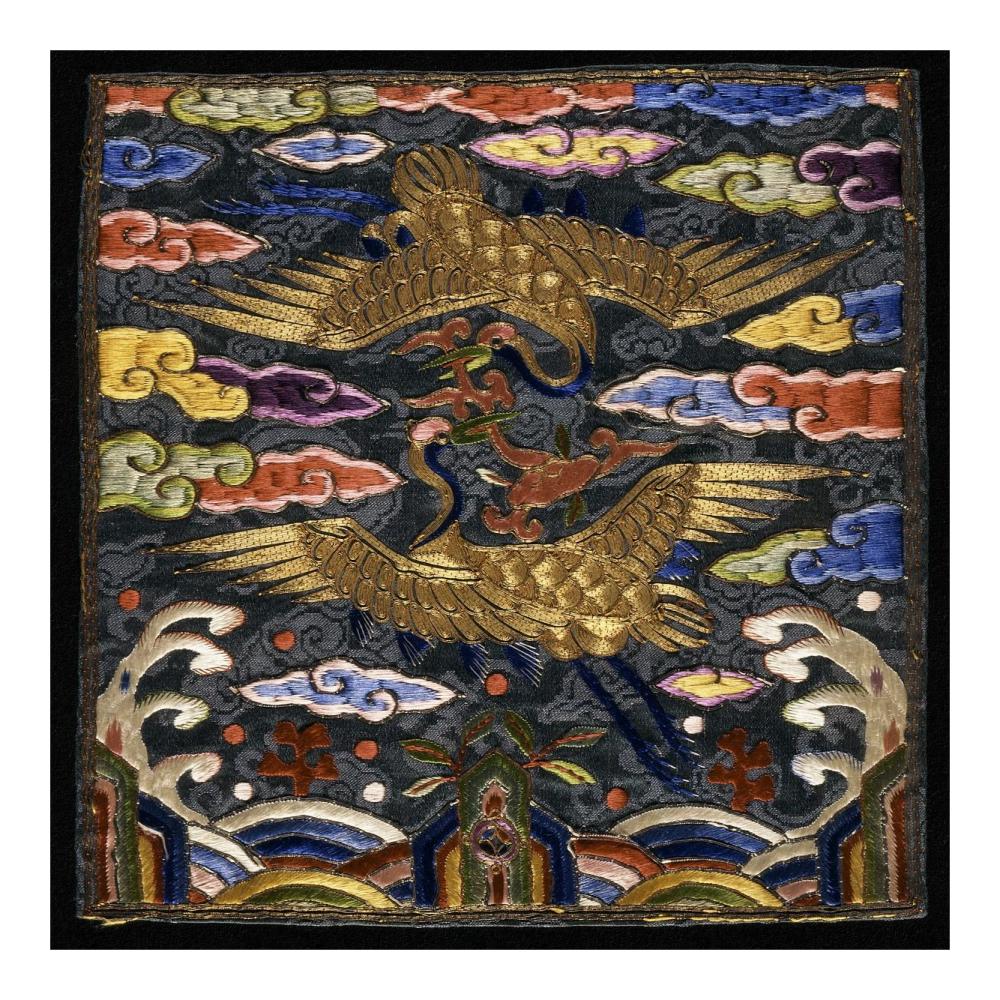 Pair of Badges (Hyungbae) of the Upper Civil Rank with Two Cranes-Paper Art-20"x20"
