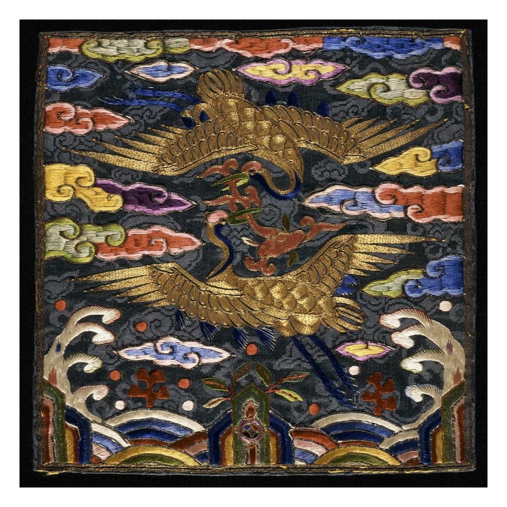Pair of Badges (Hyungbae) of the Upper Civil Rank with Two Cranes-Paper Art-26"x26"