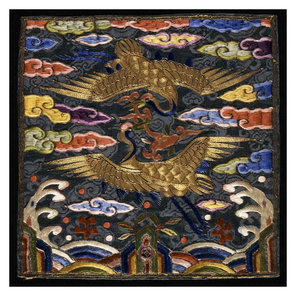 Pair of Badges (Hyungbae) of the Upper Civil Rank with Two Cranes-Paper Art-32"x32"