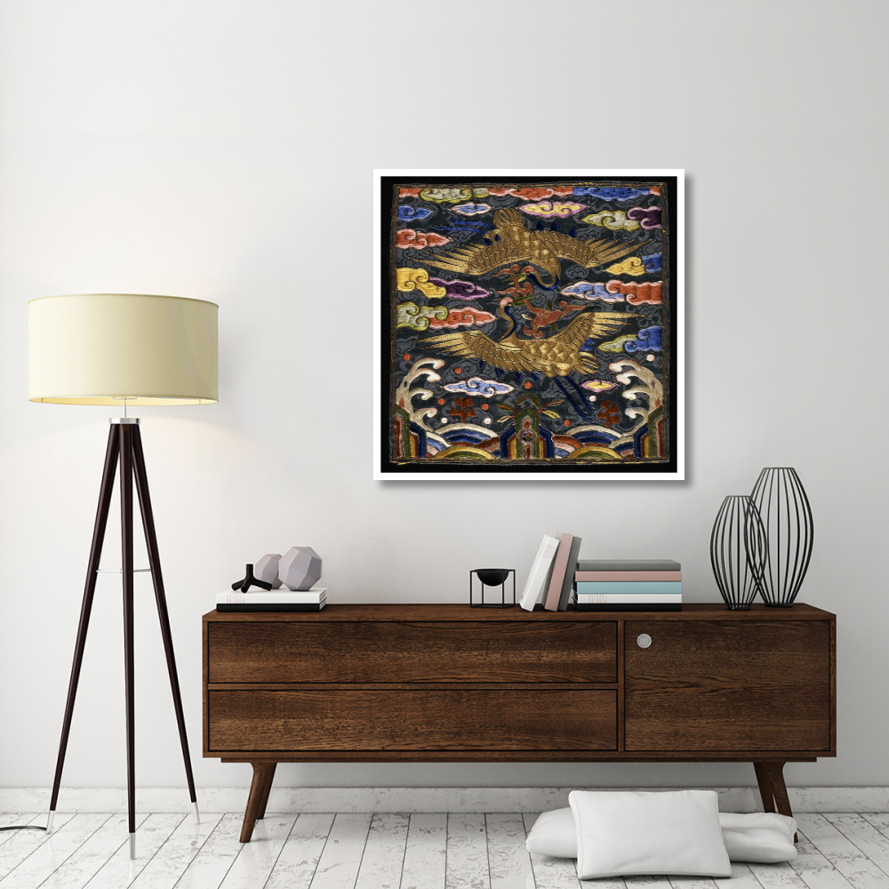 Pair of Badges (Hyungbae) of the Upper Civil Rank with Two Cranes-Paper Art-42&quotx42"