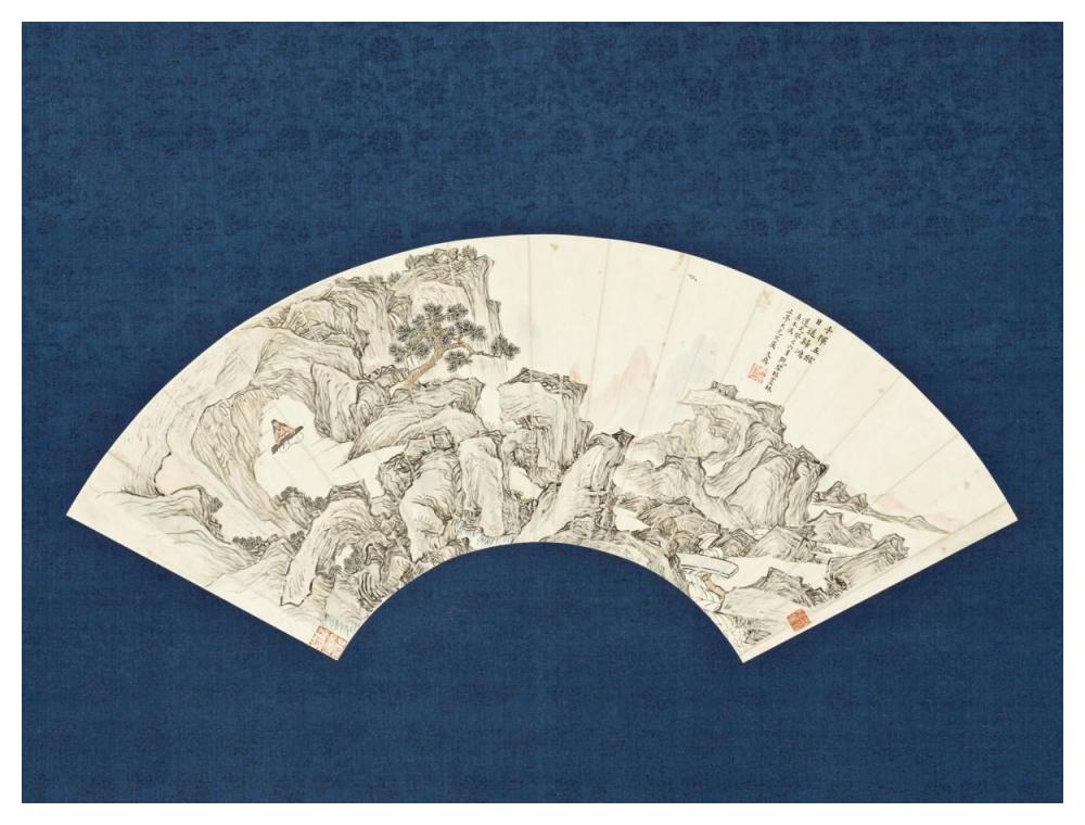 Landscape with Scholar Playing a Lute (Qin)-Paper Art-50"x38"