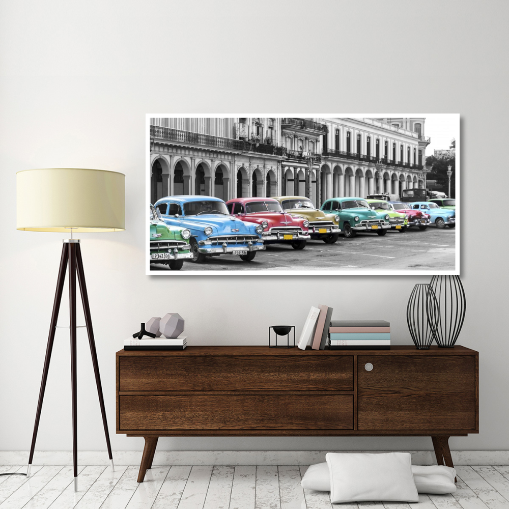 Cars parked in line, Havana, Cuba-Paper Art-74&quotx38"