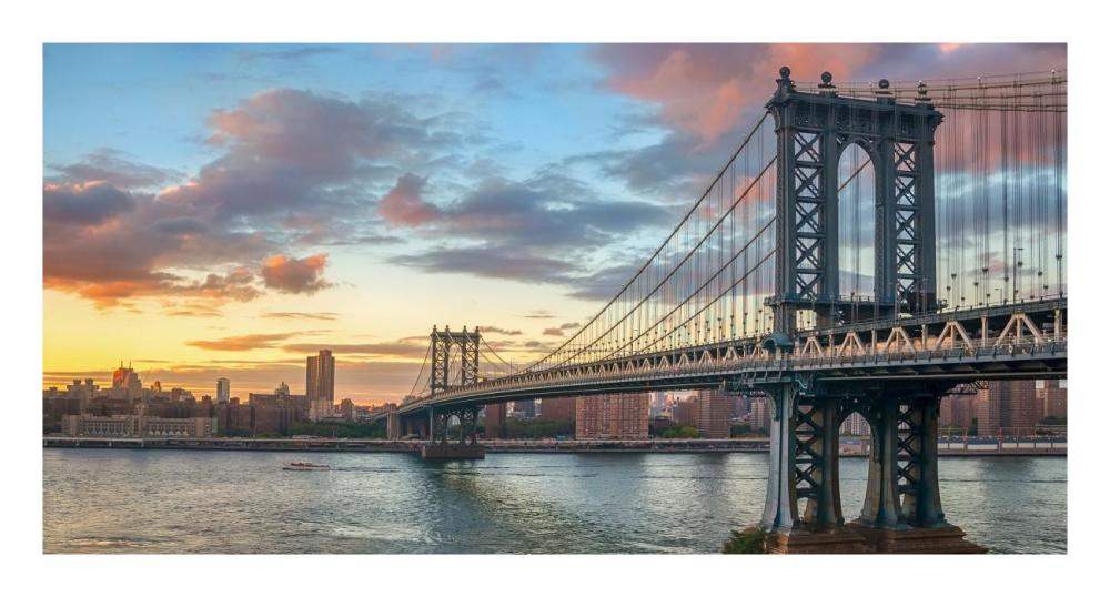 Manhattan Bridge at sunset, NYC-Paper Art-26"x14"