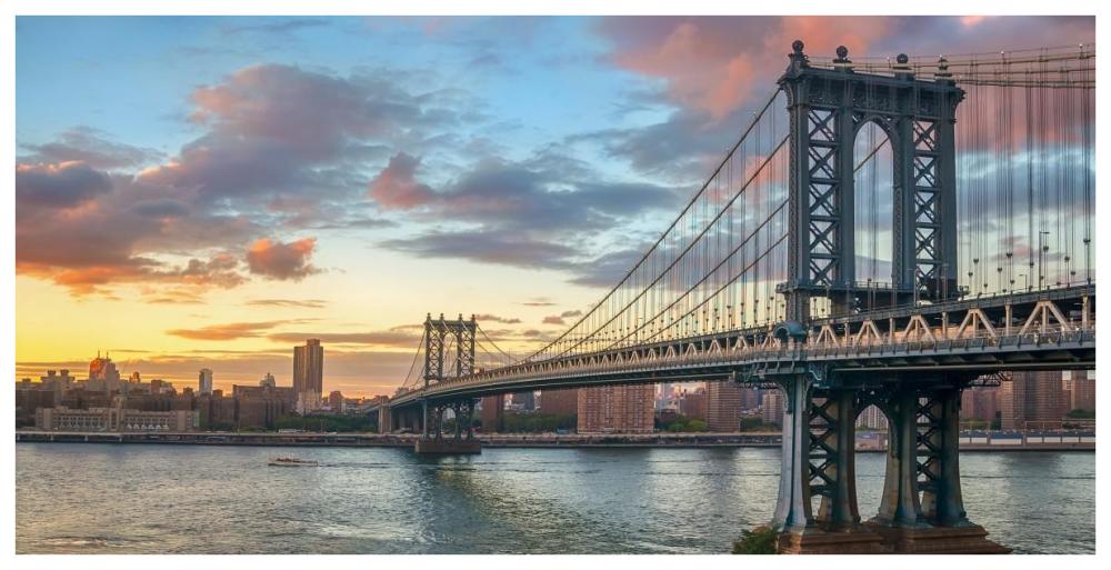Manhattan Bridge at sunset, NYC-Paper Art-74"x38"