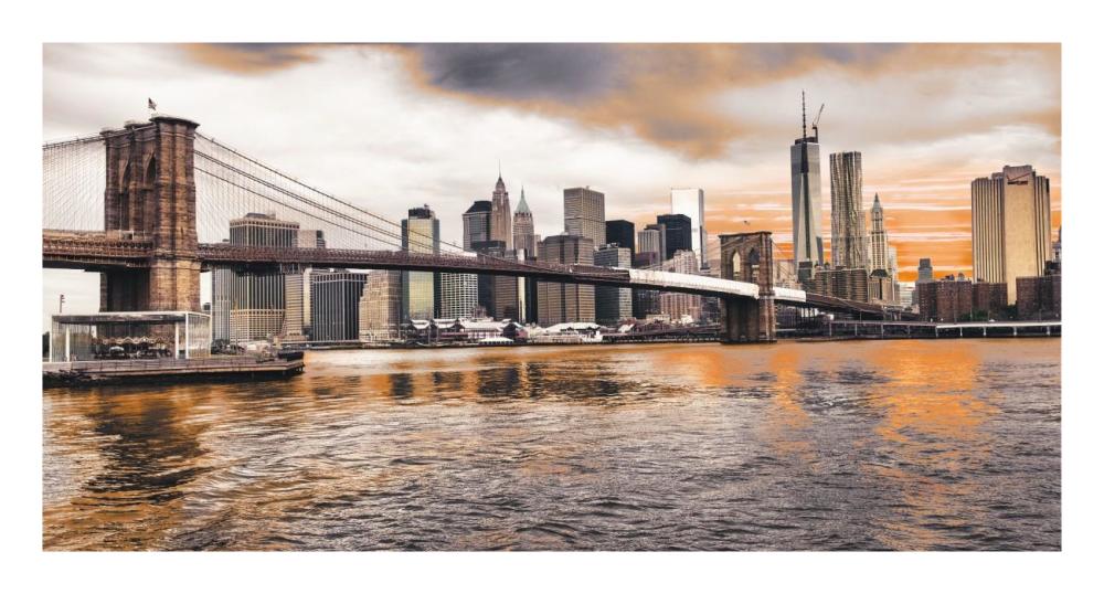 Brooklyn Bridge and Lower Manhattan at sunset, NYC-Paper Art-26"x14"