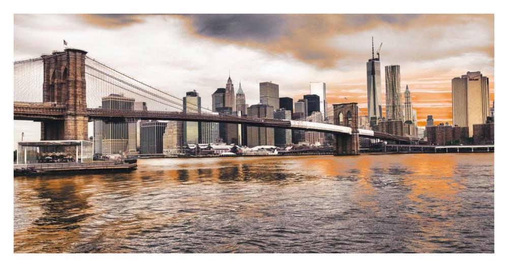 Brooklyn Bridge and Lower Manhattan at sunset, NYC-Paper Art-38"x20"