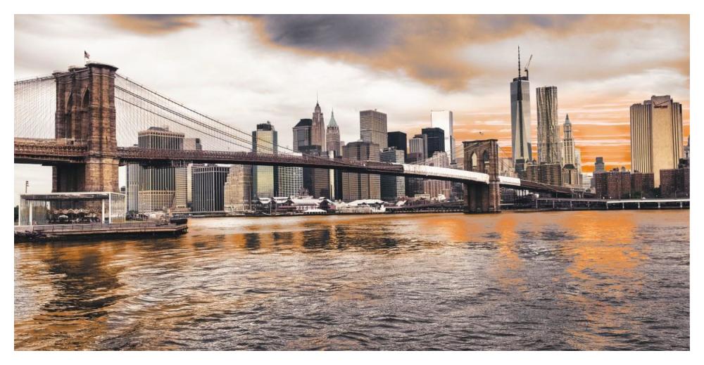 Brooklyn Bridge and Lower Manhattan at sunset, NYC-Paper Art-50"x26"