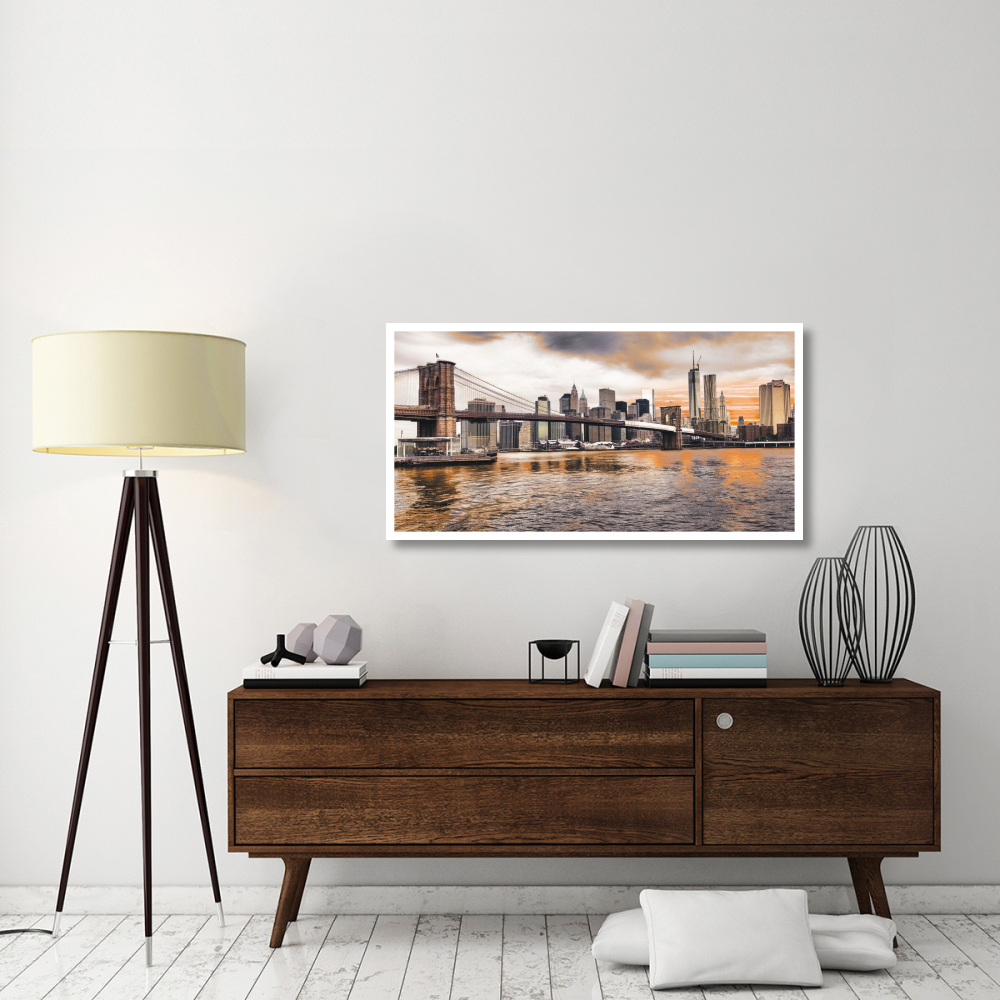 Brooklyn Bridge and Lower Manhattan at sunset, NYC-Paper Art-50&quotx26"