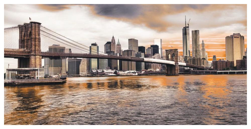 Brooklyn Bridge and Lower Manhattan at sunset, NYC-Paper Art-62"x32"