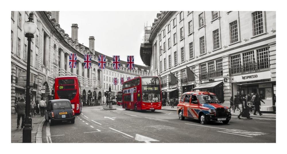 Buses and taxis in Oxford Street, London-Paper Art-26"x14"