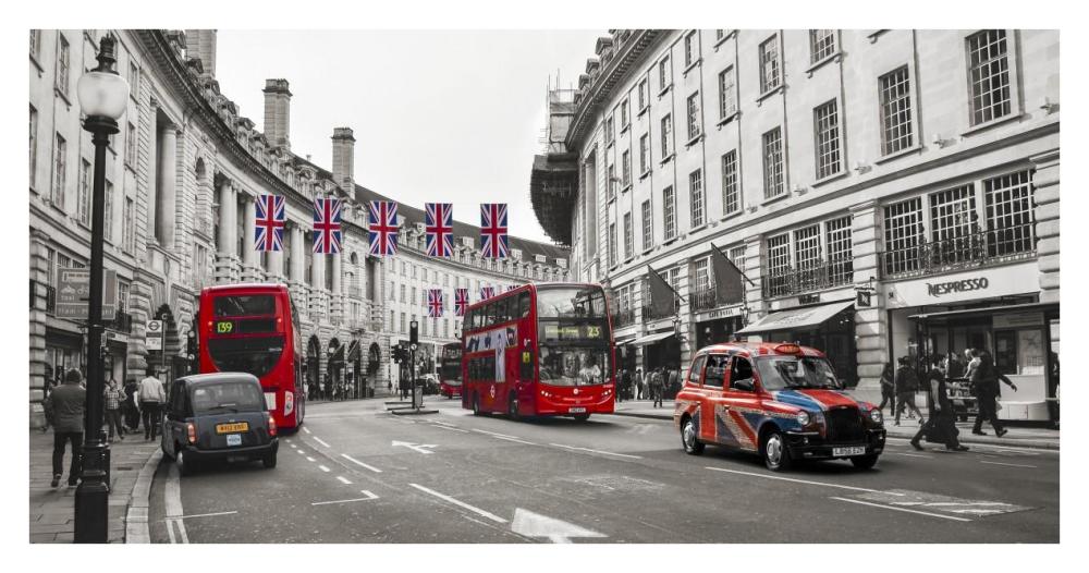 Buses and taxis in Oxford Street, London-Paper Art-38"x20"