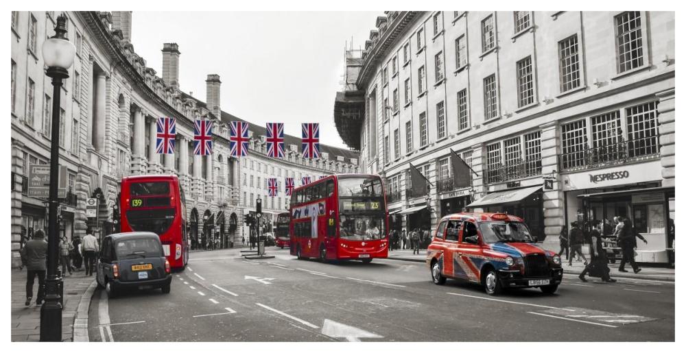 Buses and taxis in Oxford Street, London-Paper Art-62"x32"
