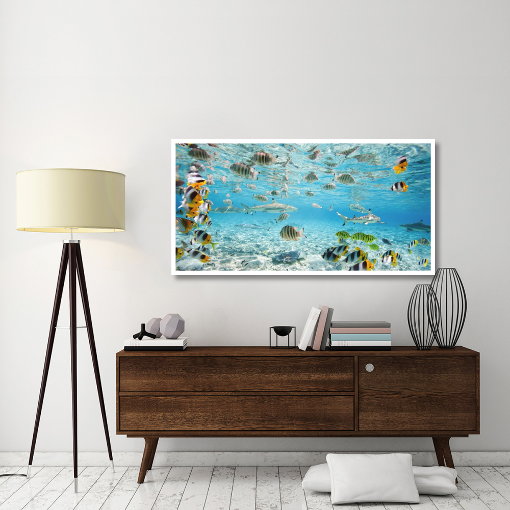 Fish and sharks in Bora Bora lagoon-Paper Art-62&quotx32"