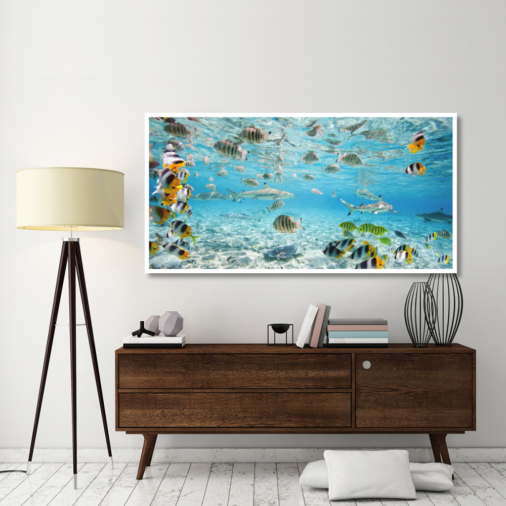 Fish and sharks in Bora Bora lagoon-Paper Art-74&quotx38"