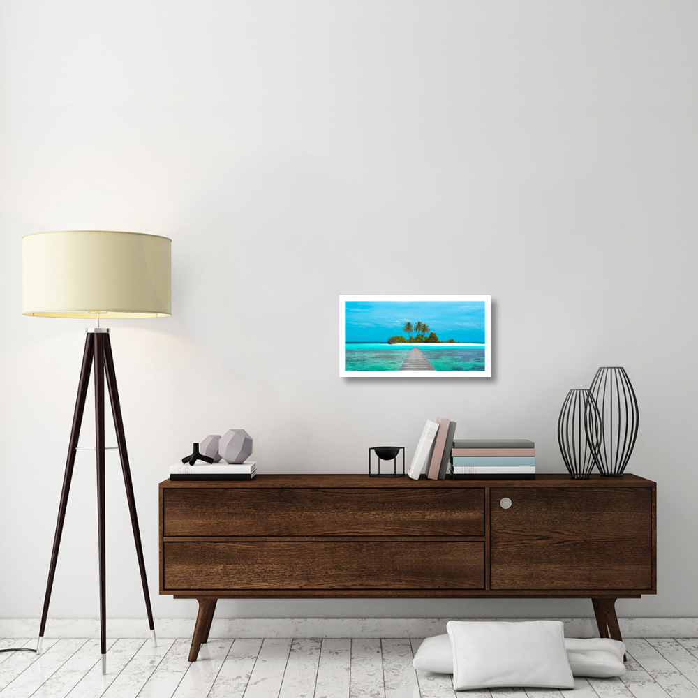 Jetty and Maldivian island-Paper Art-26&quotx14"