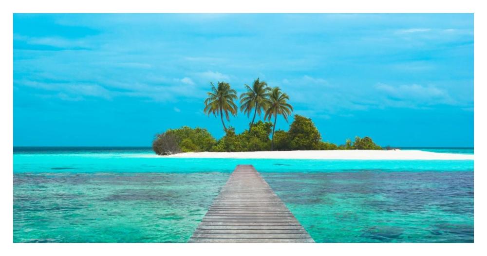 Jetty and Maldivian island-Paper Art-38"x20"