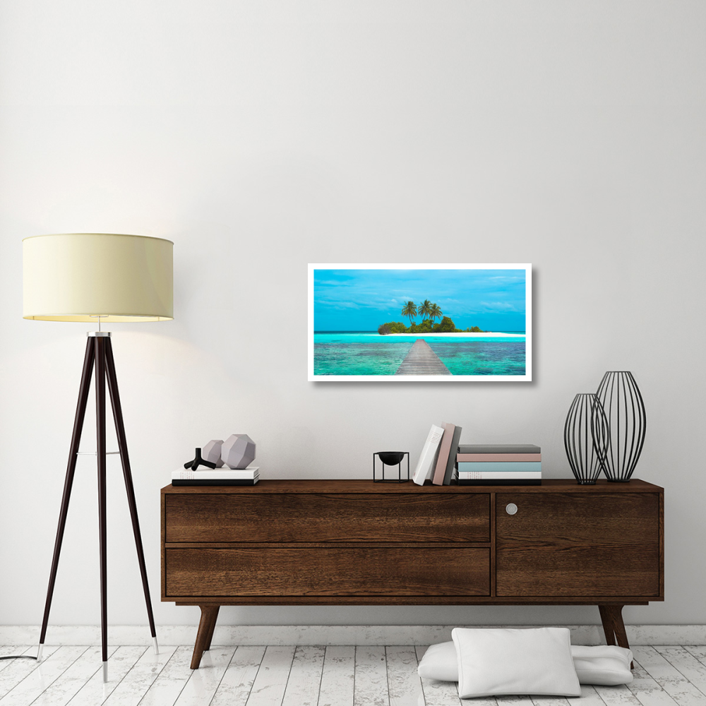 Jetty and Maldivian island-Paper Art-38&quotx20"