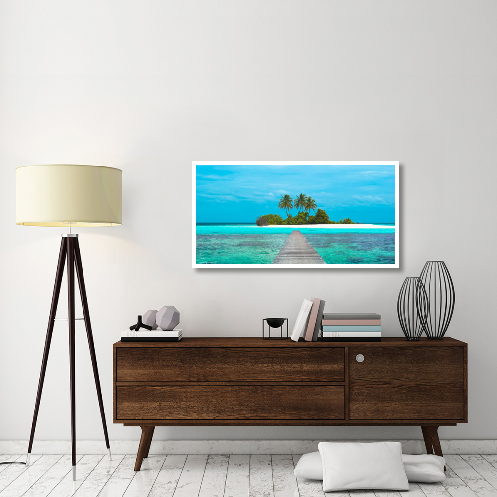 Jetty and Maldivian island-Paper Art-50&quotx26"
