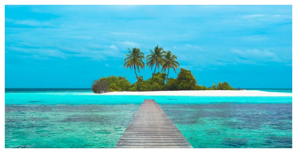 Jetty and Maldivian island-Paper Art-62"x32"