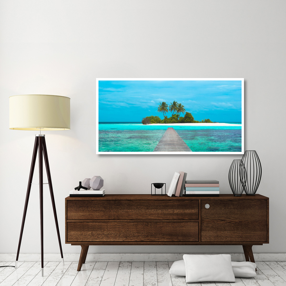 Jetty and Maldivian island-Paper Art-62&quotx32"