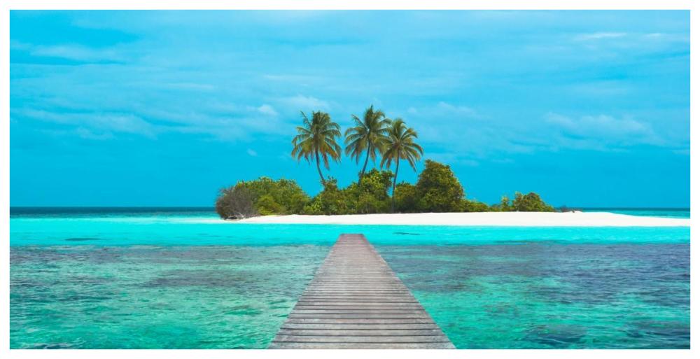 Jetty and Maldivian island-Paper Art-74"x38"