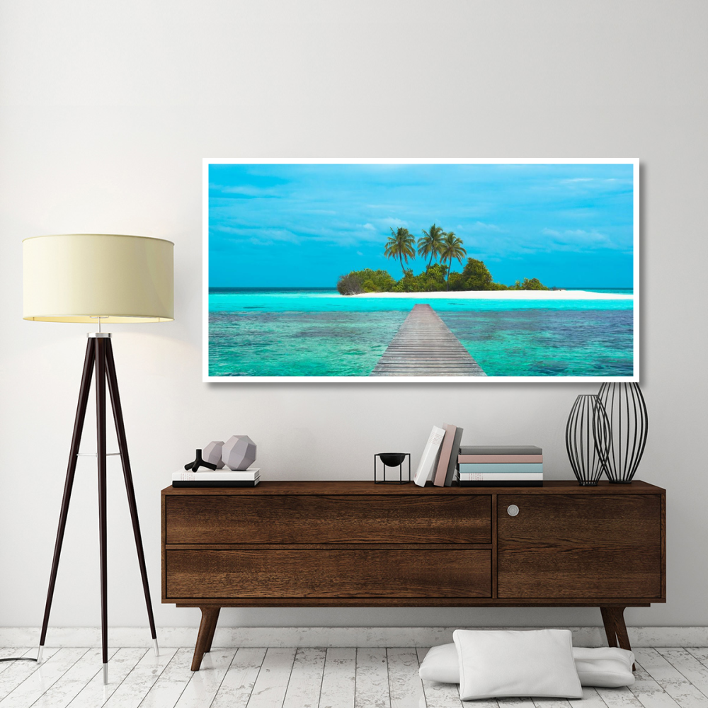 Jetty and Maldivian island-Paper Art-74&quotx38"