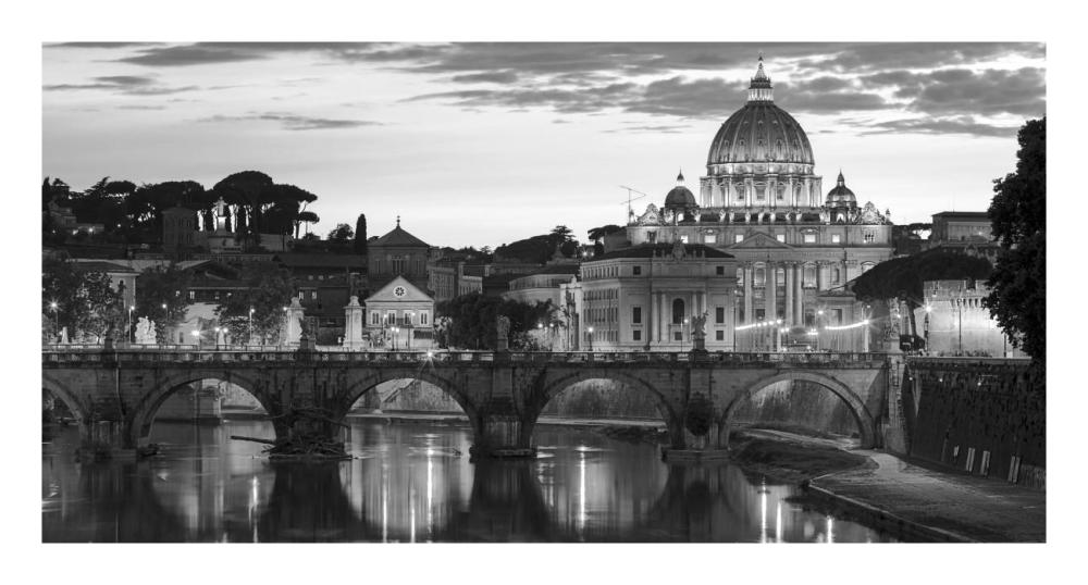 Night view at St. Peter's cathedral, Rome-Paper Art-26"x14"