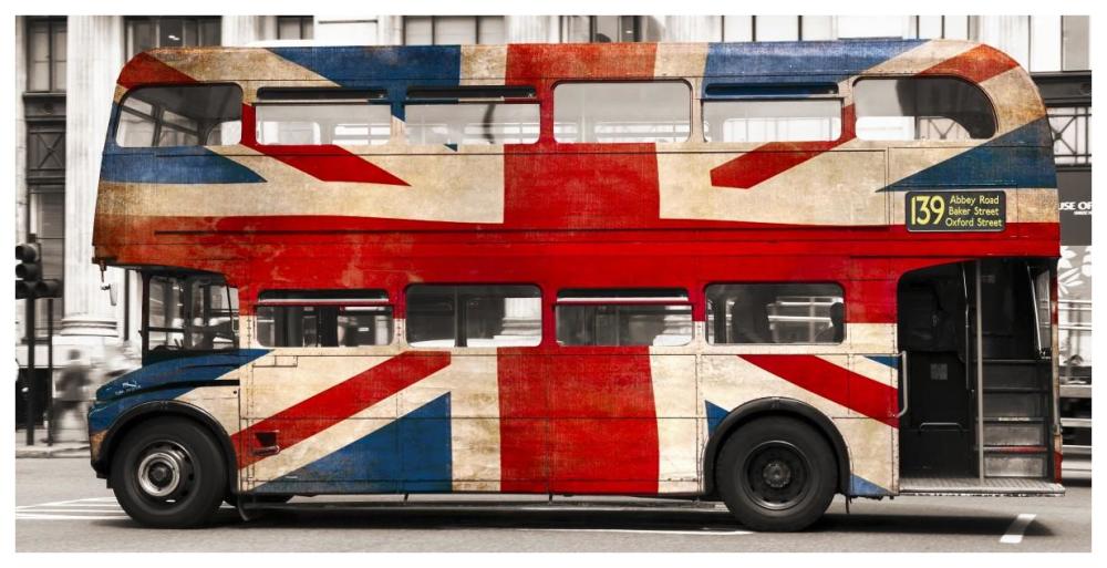 Union jack double-decker bus, London-Paper Art-74"x38"
