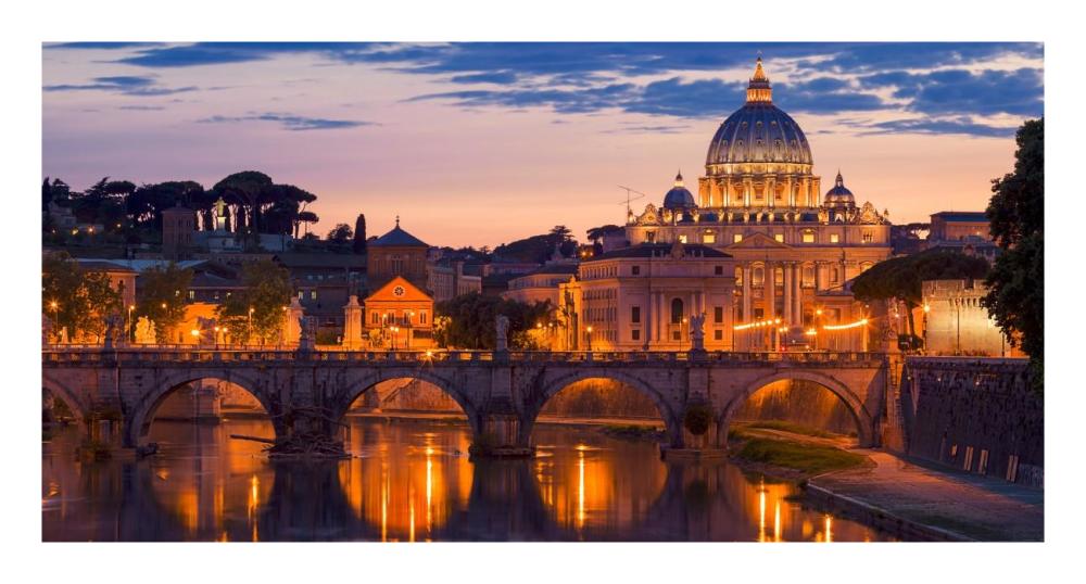 Night view at St. Peter's cathedral, Rome-Paper Art-26"x14"