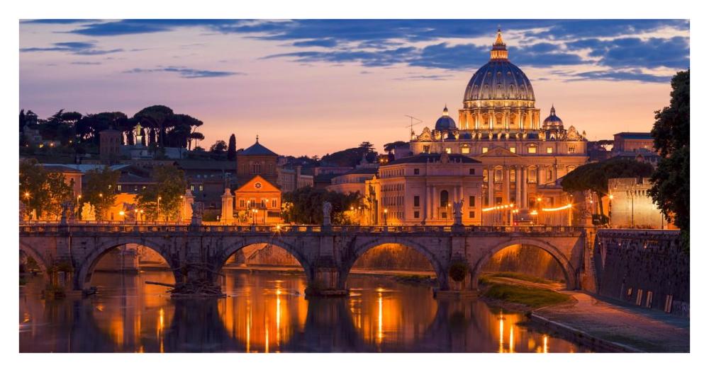 Night view at St. Peter's cathedral, Rome-Paper Art-38"x20"