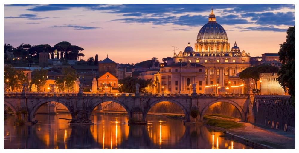 Night view at St. Peter's cathedral, Rome-Paper Art-74"x38"