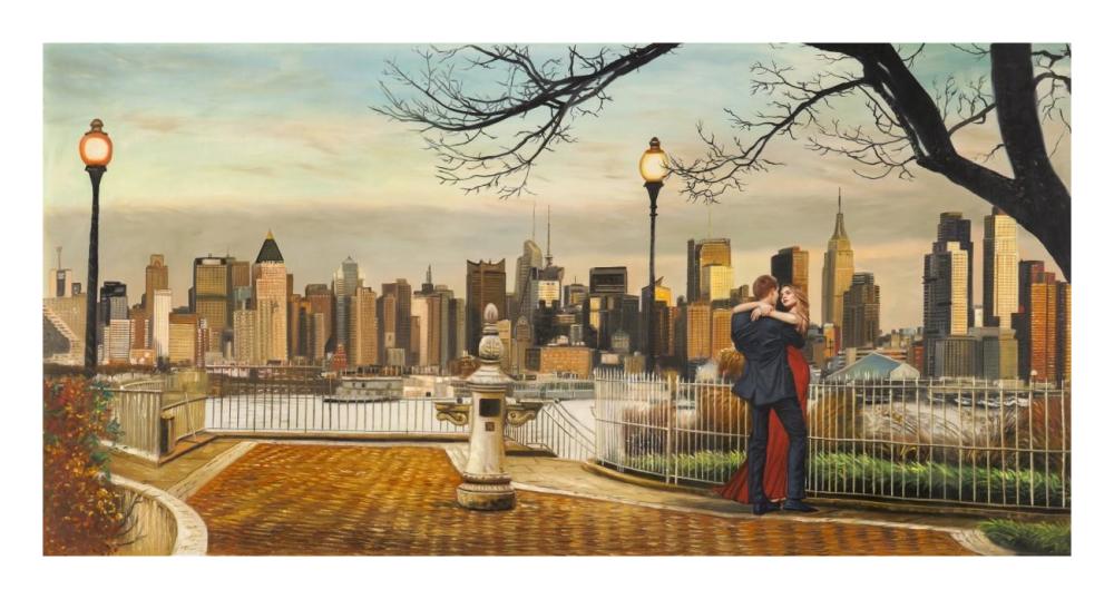 Lovers in New York-Paper Art-26"x14"
