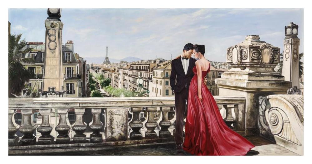 Lovers in Paris-Paper Art-38"x20"