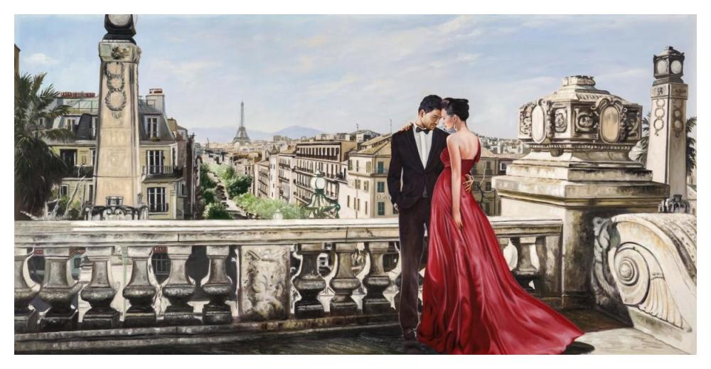 Lovers in Paris-Paper Art-50"x26"