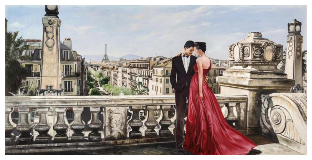 Lovers in Paris-Paper Art-62"x32"