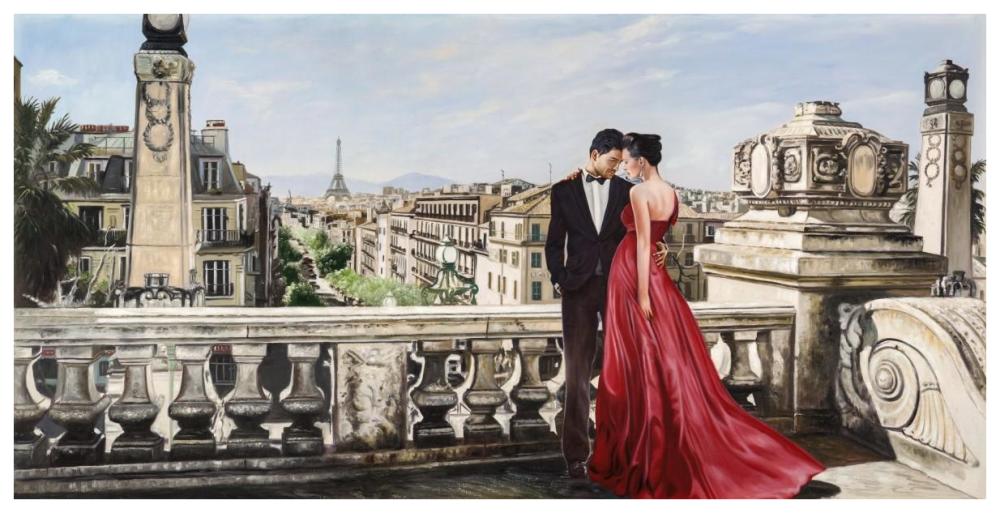 Lovers in Paris-Paper Art-74"x38"