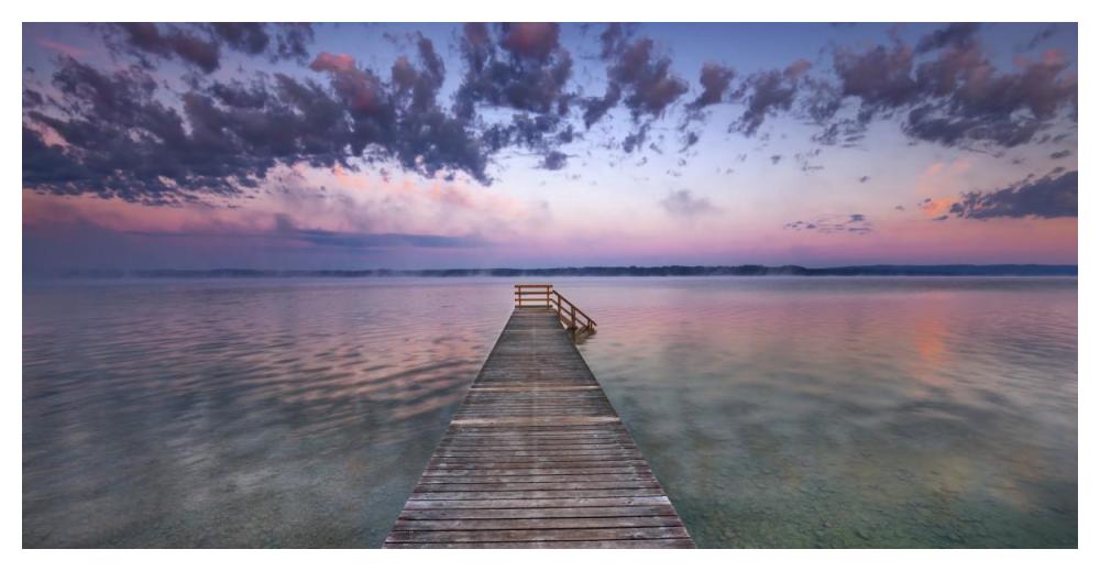 Boat ramp and filigree clouds, Bavaria, Germany-Paper Art-50"x26"