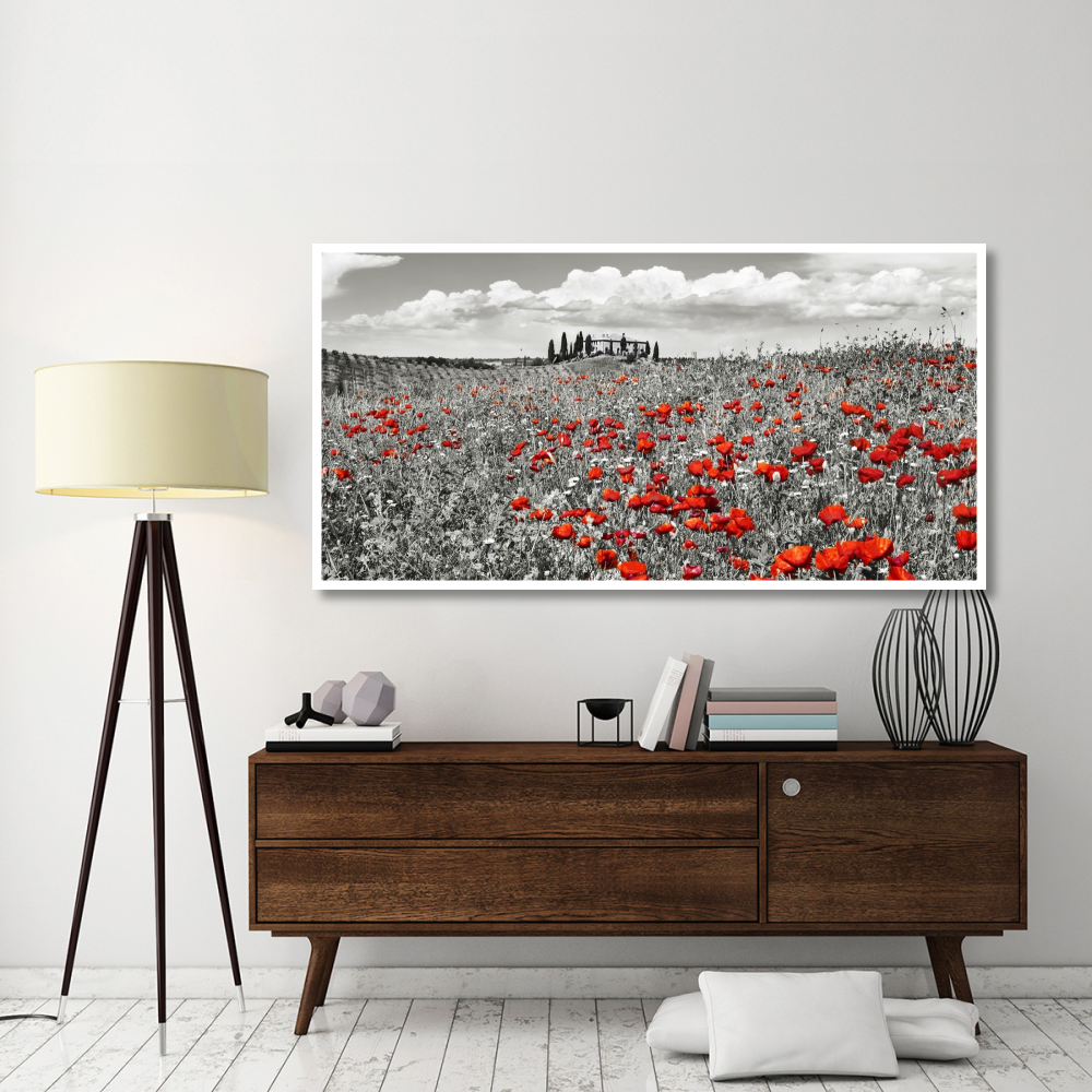 Farm house with cypresses and poppies, Tuscany, Italy-Paper Art-74&quotx38"