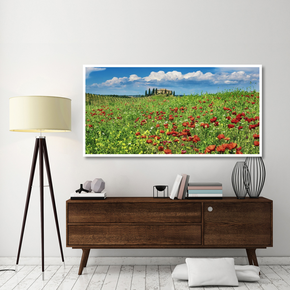 Farm house with cypresses and poppies, Tuscany, Italy-Paper Art-74&quotx38"