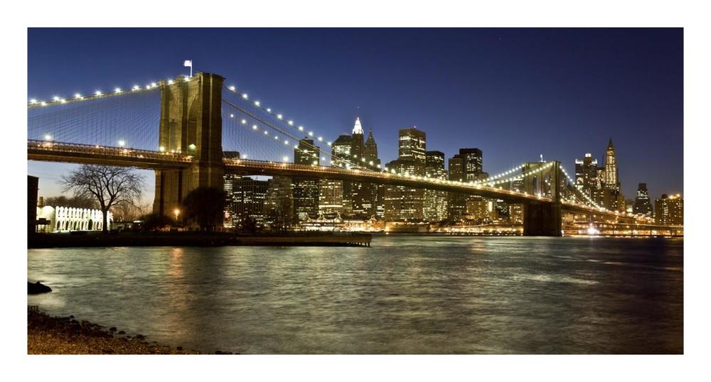 Panoramic view of Lower Manhattan at dusk, NYC-Paper Art-26"x14"