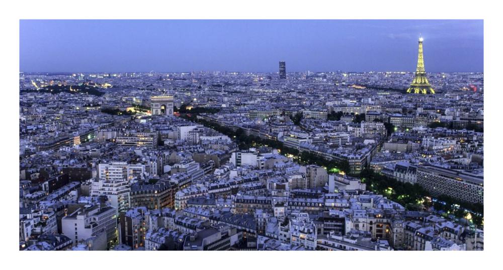 Aerial view of Paris at dusk-Paper Art-26"x14"