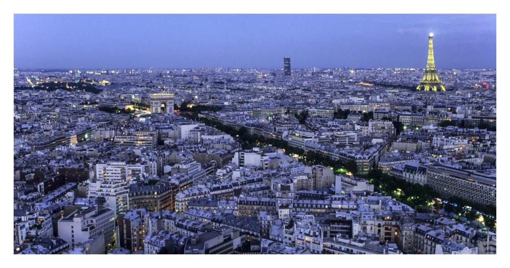 Aerial view of Paris at dusk-Paper Art-38"x20"