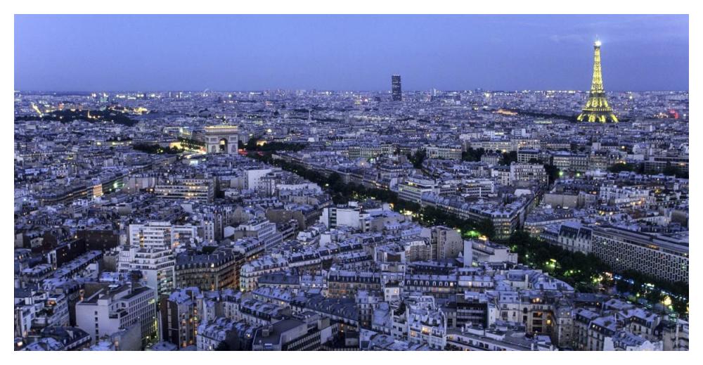 Aerial view of Paris at dusk-Paper Art-50"x26"